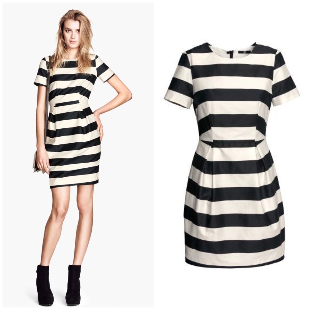 H&M black and white satin striped dress